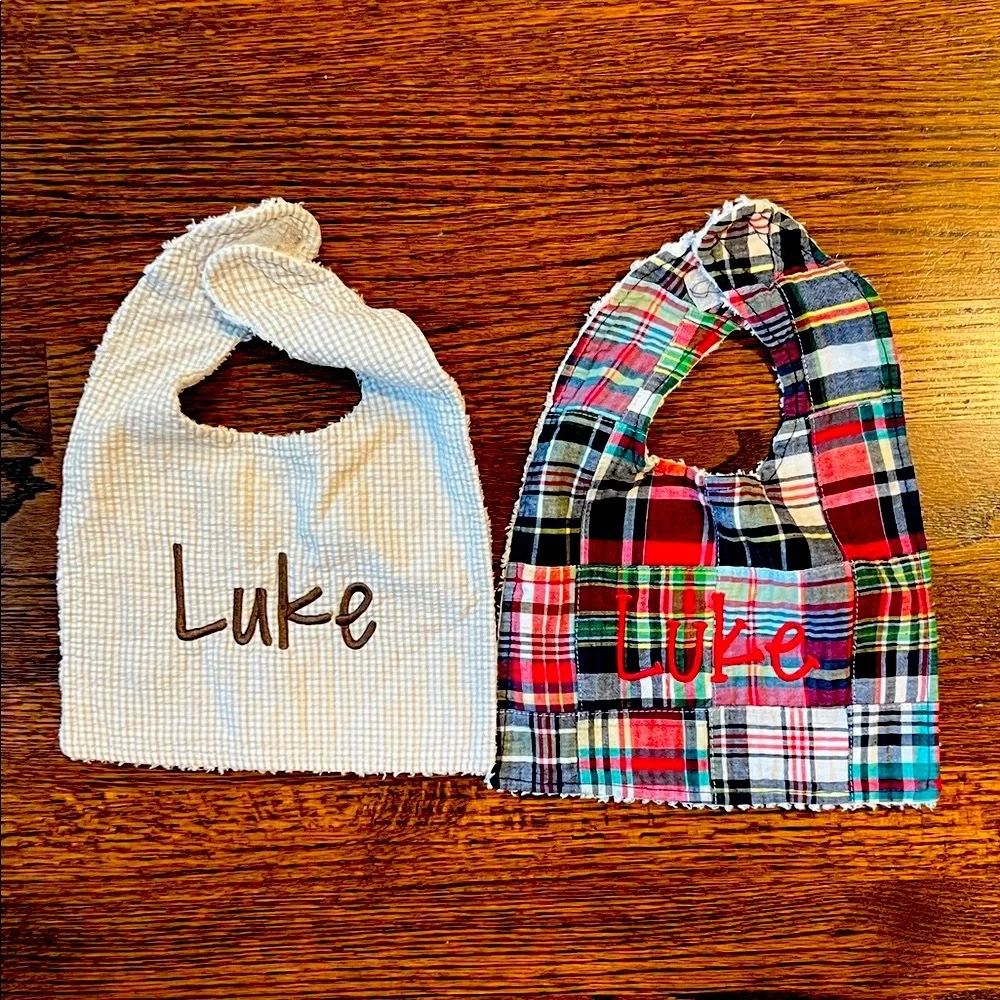Bundle of Personalized Embroidered Luke Kids Bibs - Gingham and Plaid
